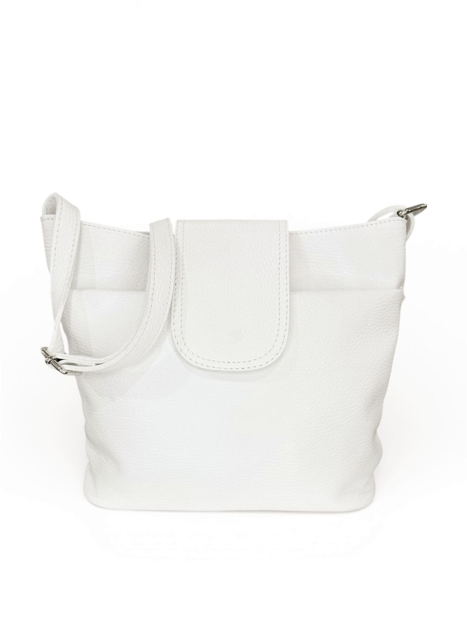 Fehér női bőr osztott oldaltáska, közepes méret