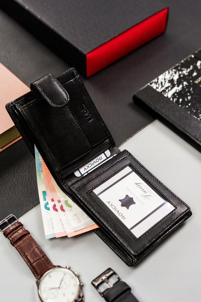 Fekete elegáns férfi bőr patentos pénztárca