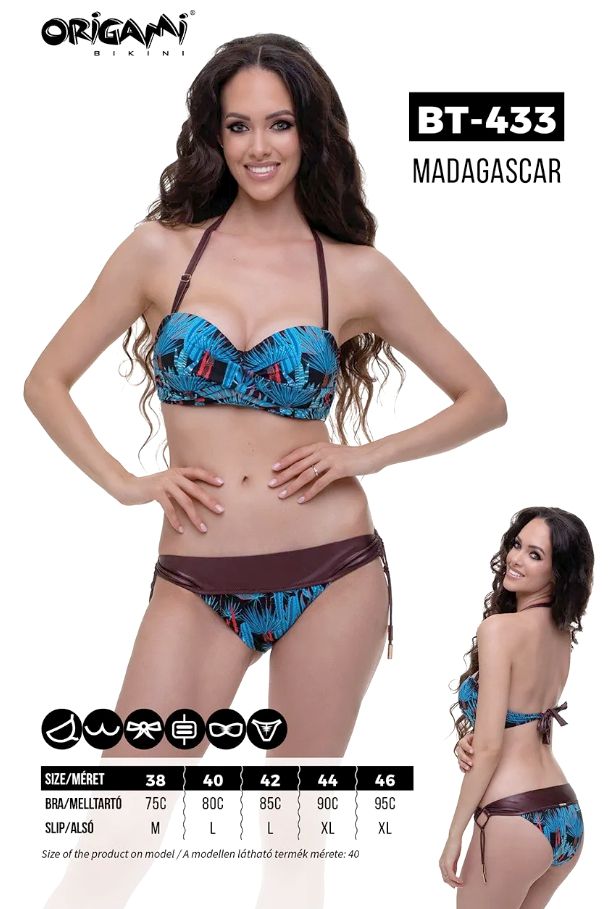 Origami Bikini C kosár, bandeau kék mintás