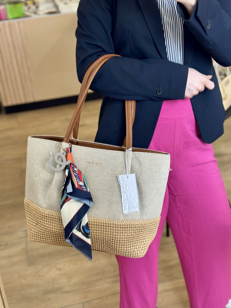 Bézs fonott David Jones nagy válltáska