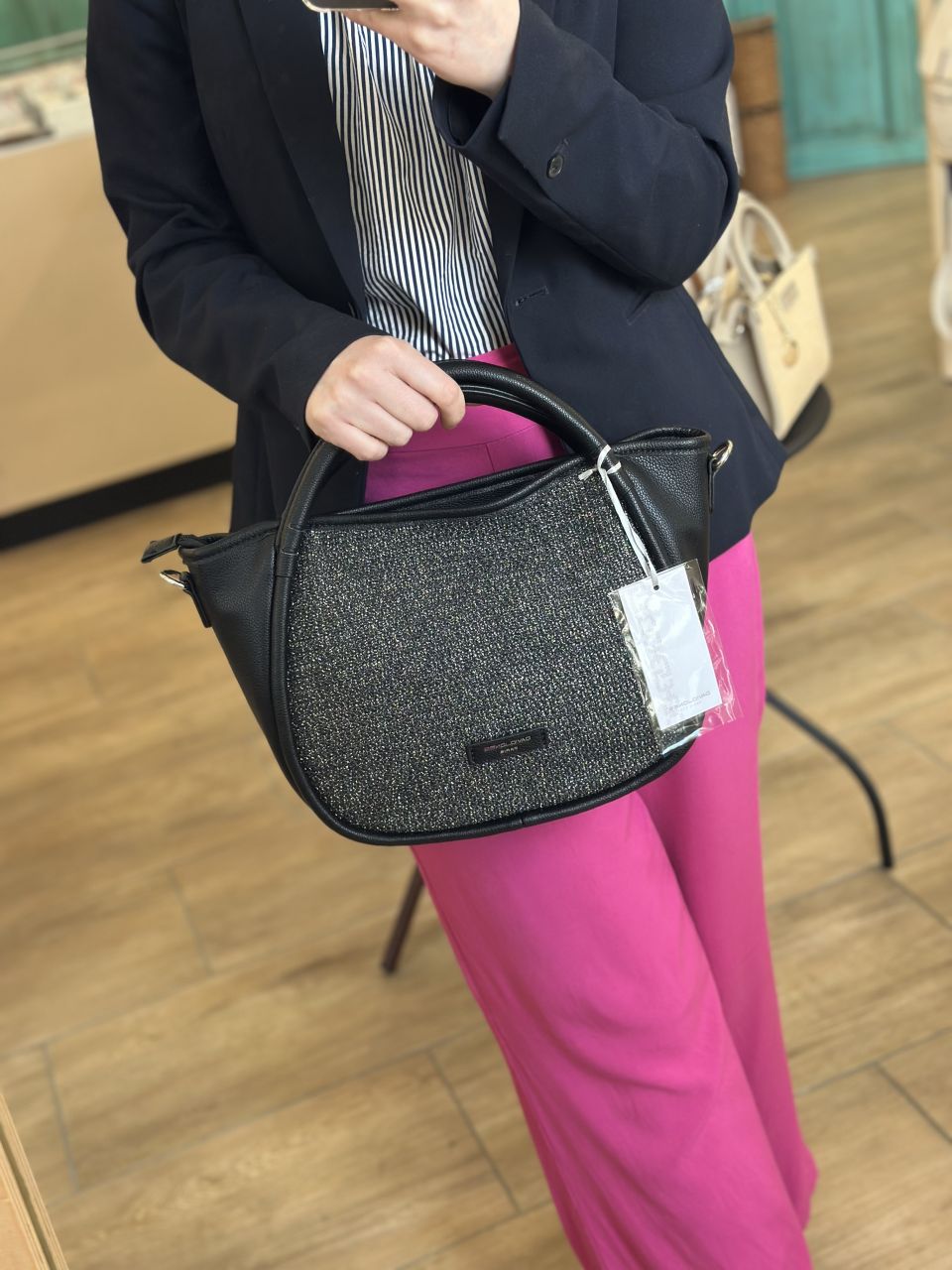 Fekete fonott David Jones női kézitáska Fekete fonott David Jones női kézitáska